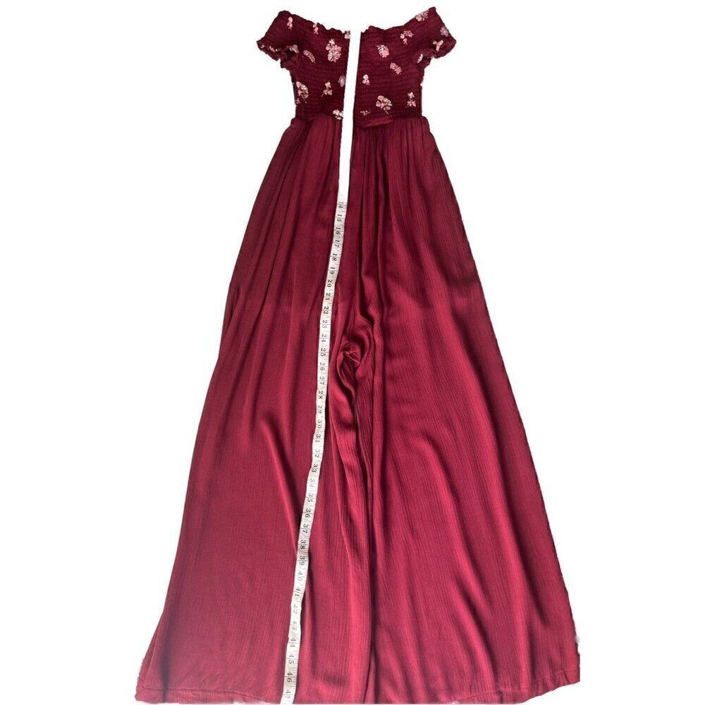 Taylor & Sage Womens Burgundy Stretch Off The Shoulder Wide Leg Jumpsuit Size S - Picture 2 of 14